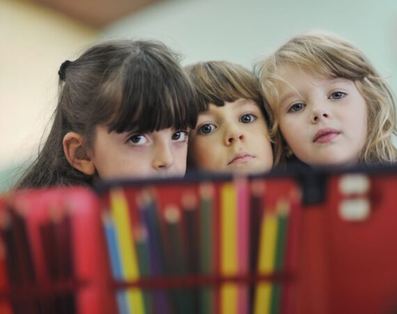 Preschool children working on an art project at day care